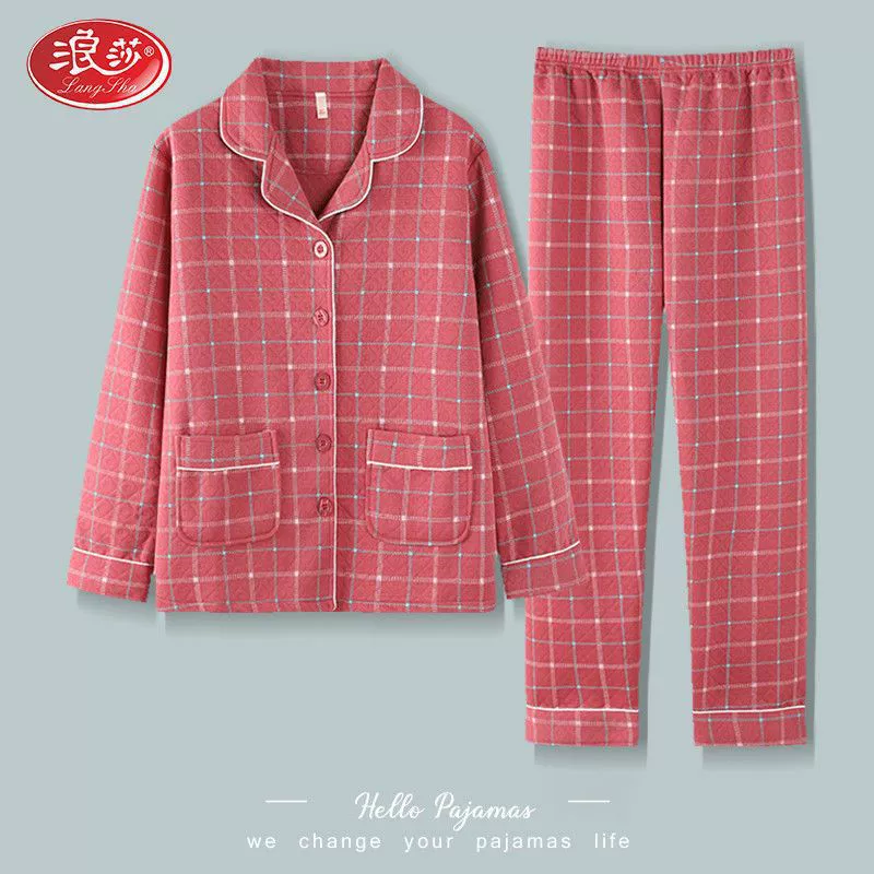 Пижама женская весна-осень 100% хлопок с длинным рукавом 2023 воздушный хлопок сэндвич стеганая осенне-зимняя домашняя одежда