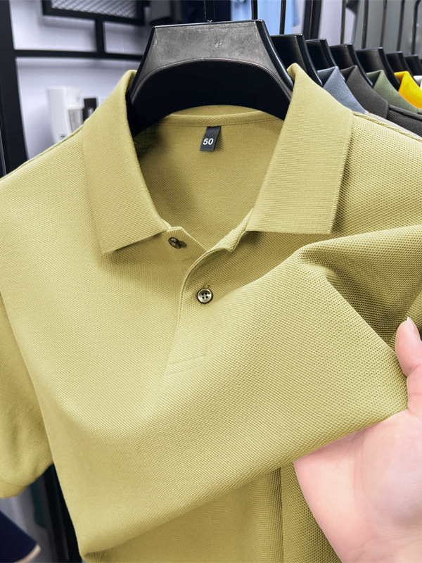 Cross-Border Popular Mercerized Cotton Men's Half-Sleeved T-Shirt Summer New Pure Color Lapel Polo Shirt Casual Customizable Logo