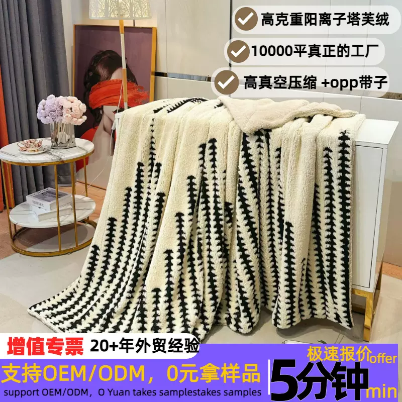 【实力工厂】跨境阳离子加厚塔芙绒同色羊羔绒双层毛毯卧室保暖毯