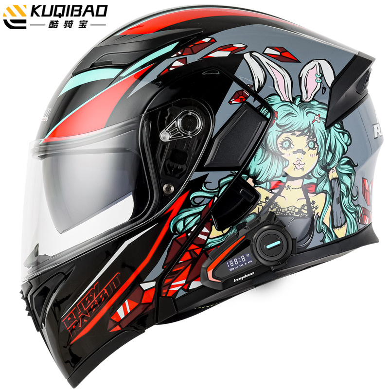 Casco de motocicleta CoolQibao con doble lente abatible antivaho, Bluetooth, batería de larga duración y pantalla, adecuado para uso en pista.
