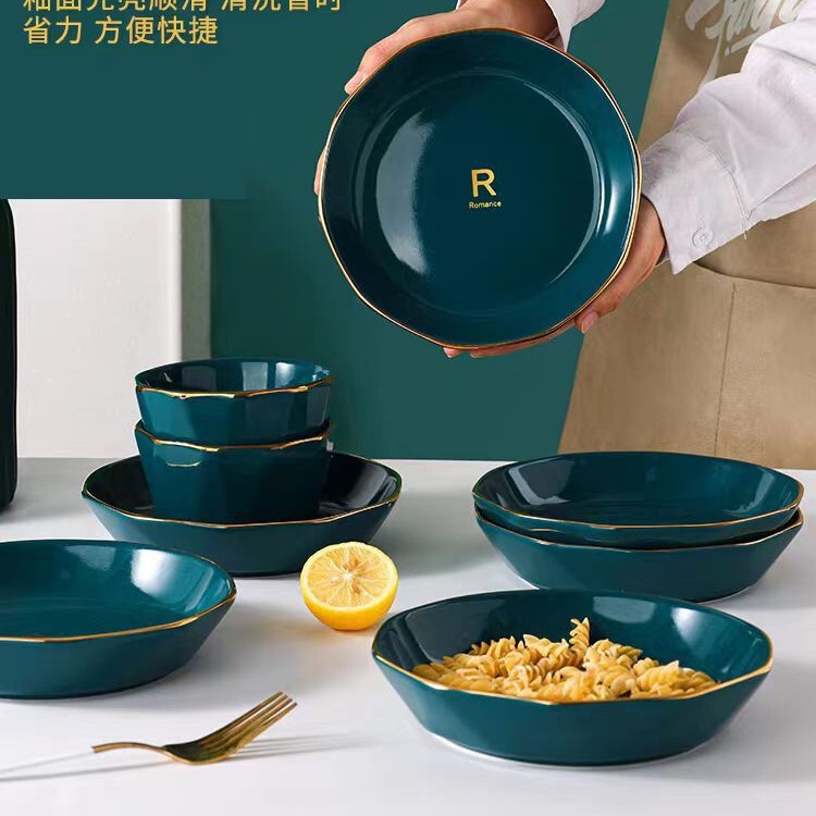 New creative R standard bowl dish 4.5 inch Golden Edge Diamond Bowl diamond plate light luxury emerald diamond gold R Standard