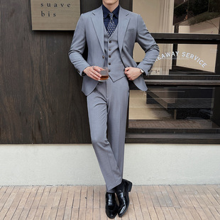 Men's New Single-Breasted Suit Set Slim Fit Business Formal Dress Three-Piece Suit