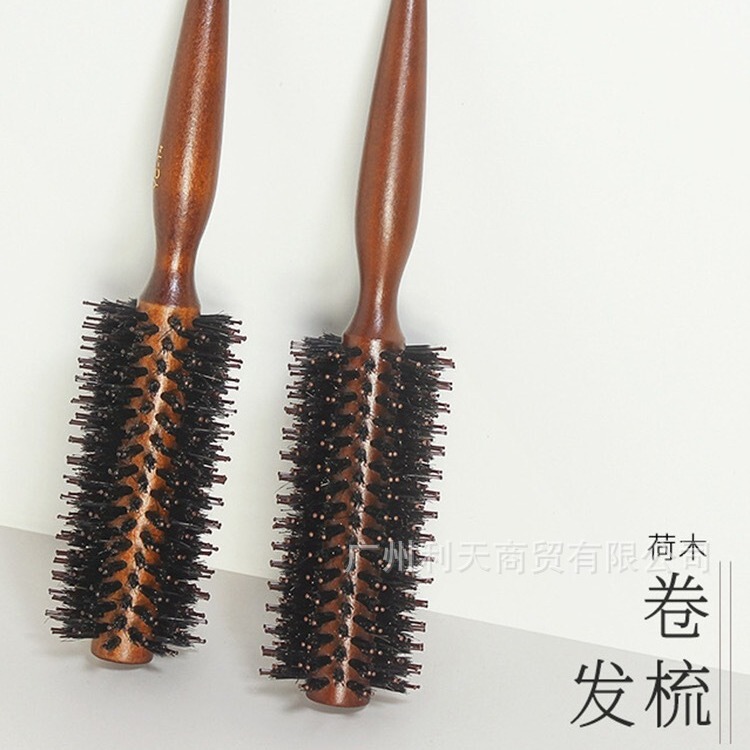 直供圆筒梳实木猪鬃毛大波浪卷发梳理发店专用内扣吹直发滚梳|undefined