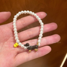 现货腊肠狗珍珠抽拉手链女款小众设计高级手饰韩系ins风可爱甜美