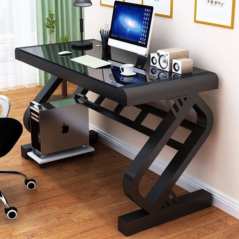 Tempered Glass Desktop Computer Desk for Home Use, Modern Simple Office Desk with Keyboard Tray, Student Desk, Study Desk