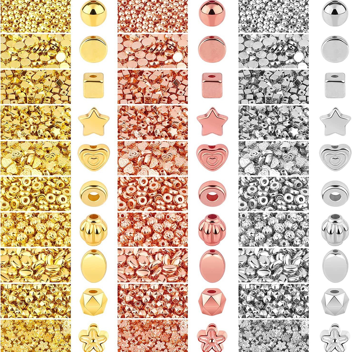 跨境diy手工串珠保色CCB珠子 圆珠方形珠五角星爱心隔珠