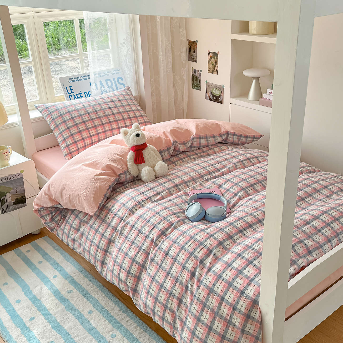 Cama teñida con hilo de algodón Juego de sábanas de algodón de tres piezas Funda de edredón 2025 Nuevo dormitorio de estudiantes Ropa de cama individual y doble