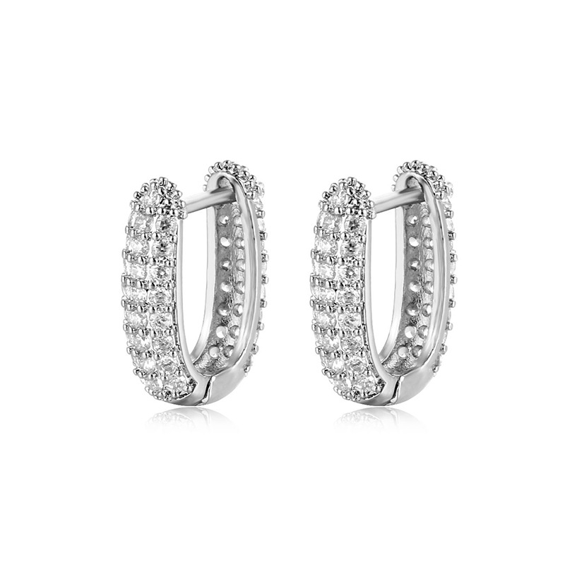 925 Sterling Silver Ear Needle Material 18K Real Gold Plated Plating Material Fashion U Shape Copper Inlay Zircon Earrings 1 Pair
