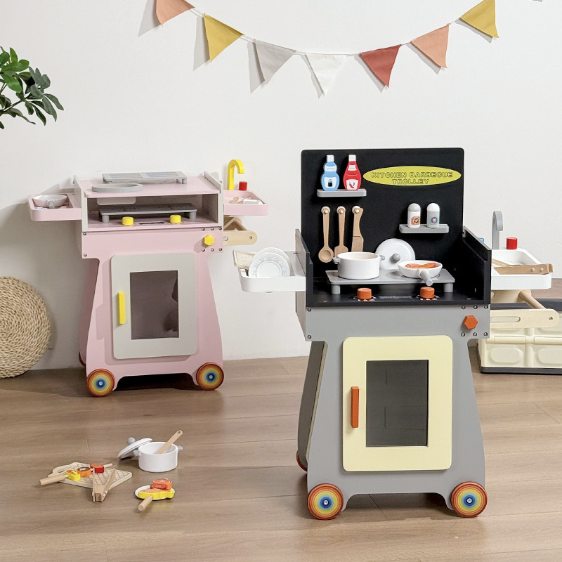 Babibo's New Barbecue Kitchen Cart Wooden Children's Play House Simulation Cooking Educational Toy Cart Ready for Sale Babibo's New Barbecue Kitchen Cart Wooden Children's Play House Simulation Cooking Educational Toy Cart Ready for Sale