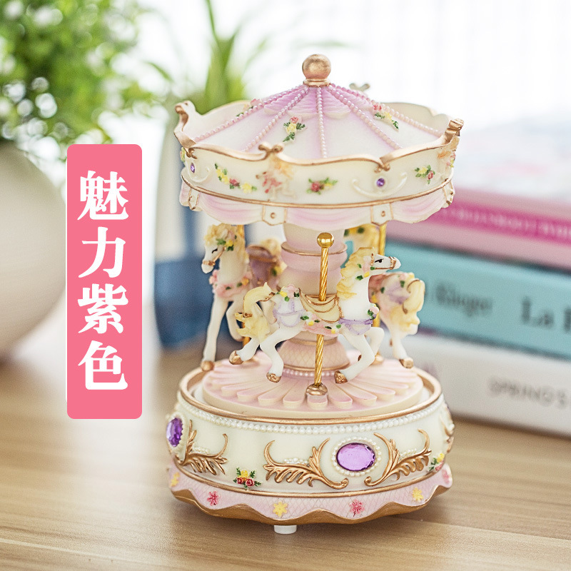 Caja de música de carrusel luminosa Sky City con base de luz Princesa Regalo de cumpleaños para niños Caja de música de regalo