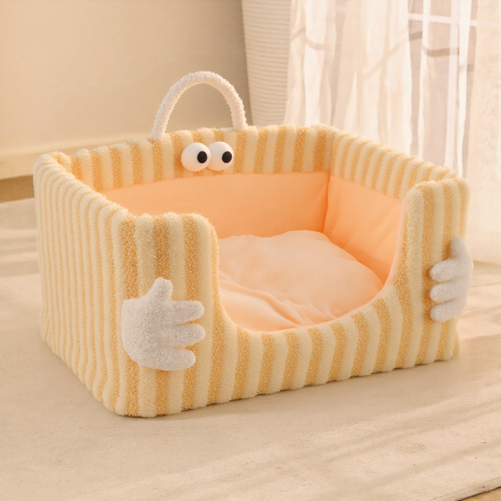 Cama de gato caliente en invierno, lana de luna, abrazando con las manos, esponja, cama de gato semicerrada extra grande, desmontable, perro