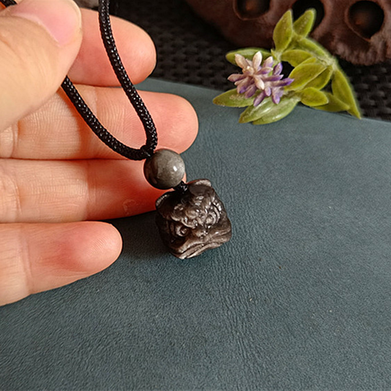 실버 흑요석 사자 스트라이커 펜던트