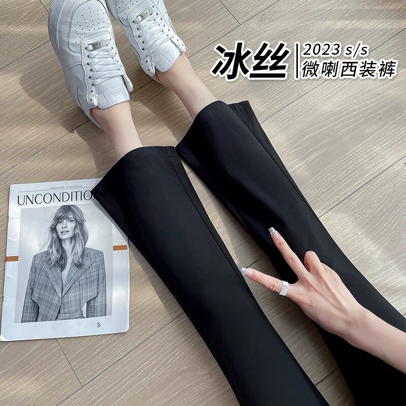 Ice Silk Micro-Lara Pants Women's Summer Thin High Waist Slimming Cropped and Cropped Small Cotton Casual Flared Pants