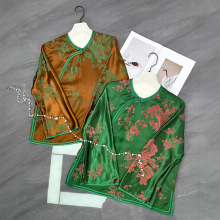 篙品质真丝老缎提花上衣全手工一字扣➕盘扣整件捆边设计百搭外套