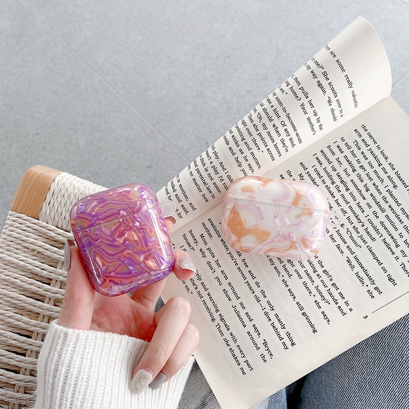 Protective Case (Apple) AirPods 1/2/3/Pro2 — Marble TPU Cover, Keyring Loop, Wireless Charging Friendly
