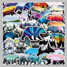 50张山野熊剪影贴纸山川户外风景涂鸦卡通动物创意防水装饰贴纸