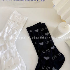 Pure Color Heart Socks for Girls - Summer Thin Version, Japanese Cute Lace Hole JK Lolita INS Trend Black and White Knee Socks