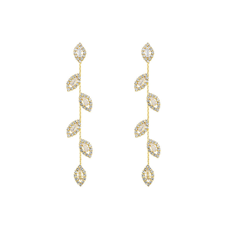 Fashion Exaggerated Leaf Tassel Earrings Silver Hoop Earrings_voghion.com