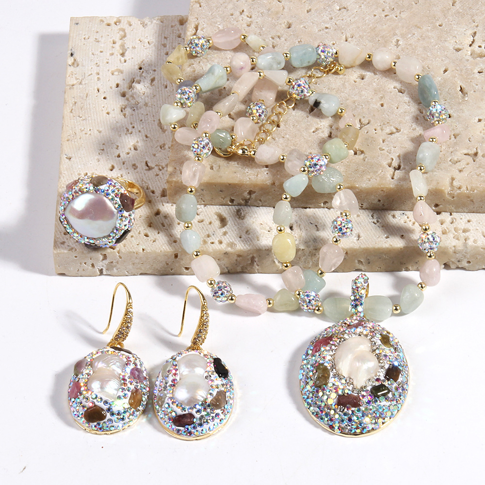 80g Weight Rhinestones Inlay Material Jewelry Set Classification Jewelry Set Quantity Holiday Occasion natural stone Material Geometric Pattern Women's Gender Inlay Design Vintage Style Style Vintage Style Geometric Natural Stone Rhinestones Jewelry Set In Bulk 2