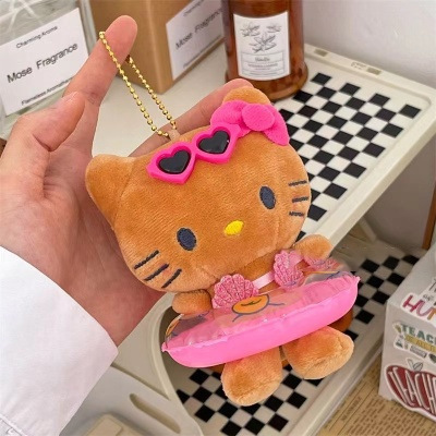 かわいいアニメハワイ水泳圏Kittyぬいぐるみストラップkt猫かばん掛けキーホルダープレゼント|undefined