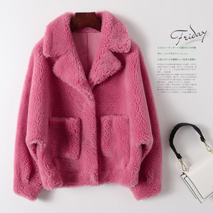 2025 New Winter Haining Fur Large Particle Sheep Shearling Outwear Fur One-Piece Short Lamb Wool Outwear for Women
