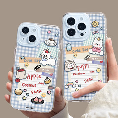 格纹小狗苹果16手机壳iphone16promax新款15透明14防摔13保护套12