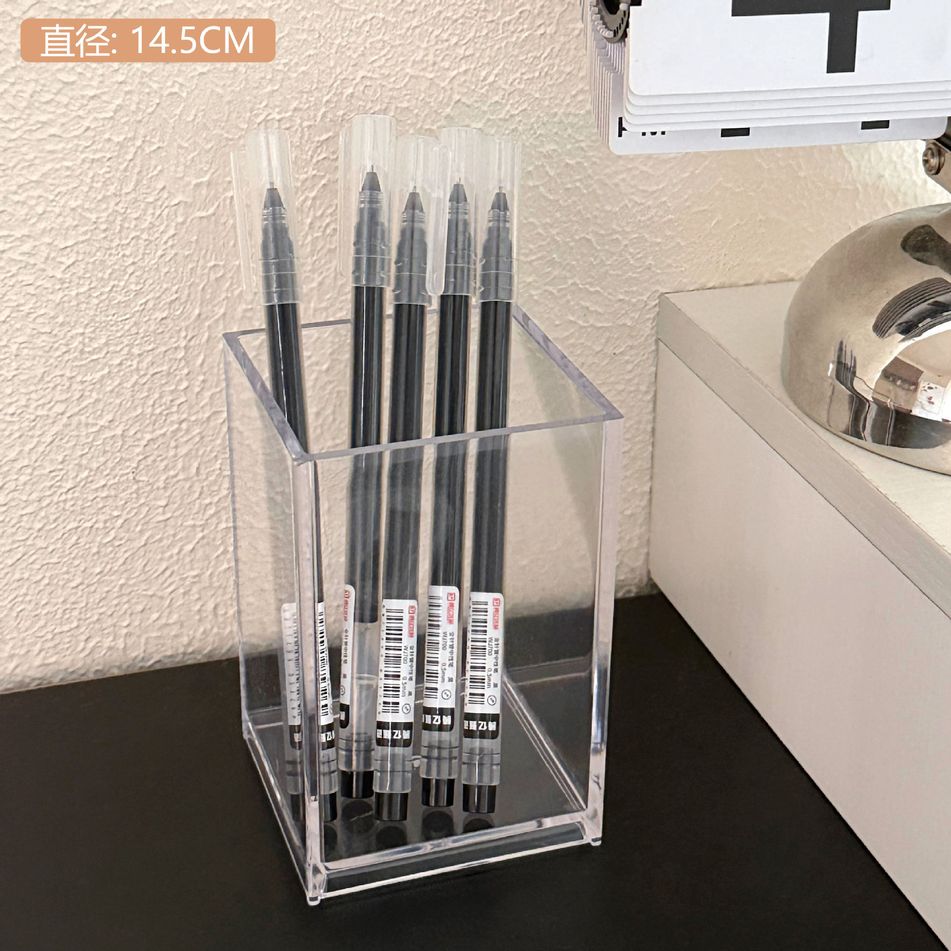 INS no impreso acrílico transparente titular de la pluma Escritorio de oficina papelería caja de almacenamiento estudiante maquillaje cepillo de almacenamiento cubo