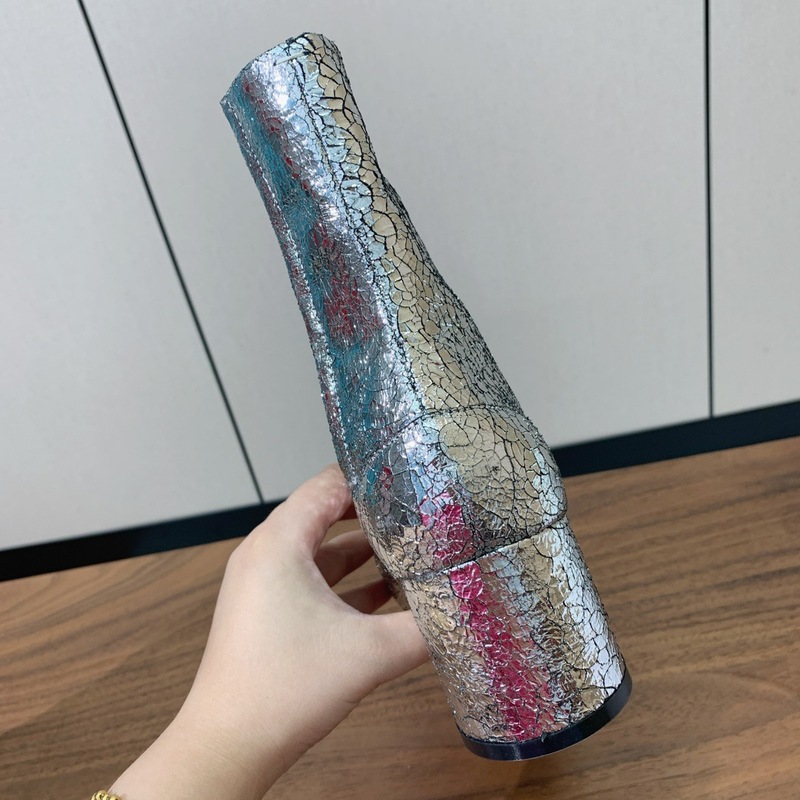 M6爆裂纹银色tabi分趾靴女6cm冬猪蹄真皮高跟短靴马蹄靴粗跟短靴|undefined