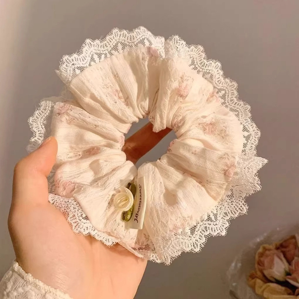 El encaje francés doble anillo de cabello de intestino grueso femenino de alta calidad cuerda de cabello de pelo de ballet dulce Meisen tocado de cabello