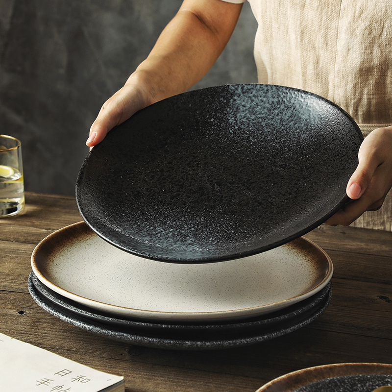 12inch Flat Plate Japanese Ceramic Plate Large Plate Chicken Extra-Large Plate Restaurant Hotel Serving Plate