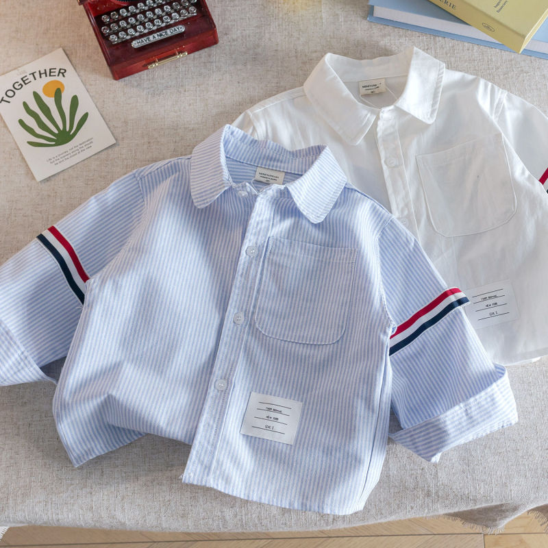 Children's Shirts 2025 Spring & Fall New Boys' Stripesd Flap Pocket Pants Shirts Baby Korean Style Shirts Jackets Trendy Brand Tops