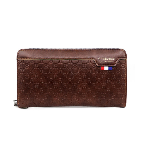 European and American style long zipper men's wallet fashionable embossed splicing PU clutch large capacity multi-card slot wallet