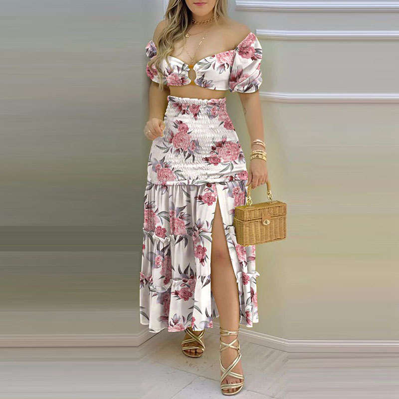 2026 New Spring Women's Clothing, Cross-Border European And American Fashion Outfit, INS Style Printed Slit Skirt Set_ecoleips.com