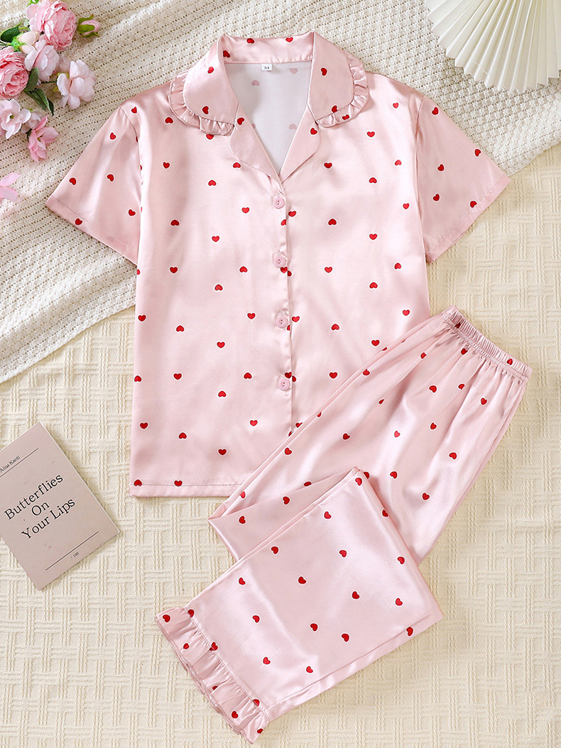 Pijamas de satén ropa para el hogar Amazon ropa de mujer europea y americana seda artificial pijamas de manga corta para mujer ropa de aire acondicionado de verano