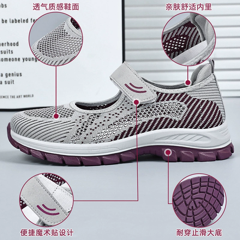 Footwear, summer breathable shoes for mother with velcro for leisure, for middle age, soft sole, for import