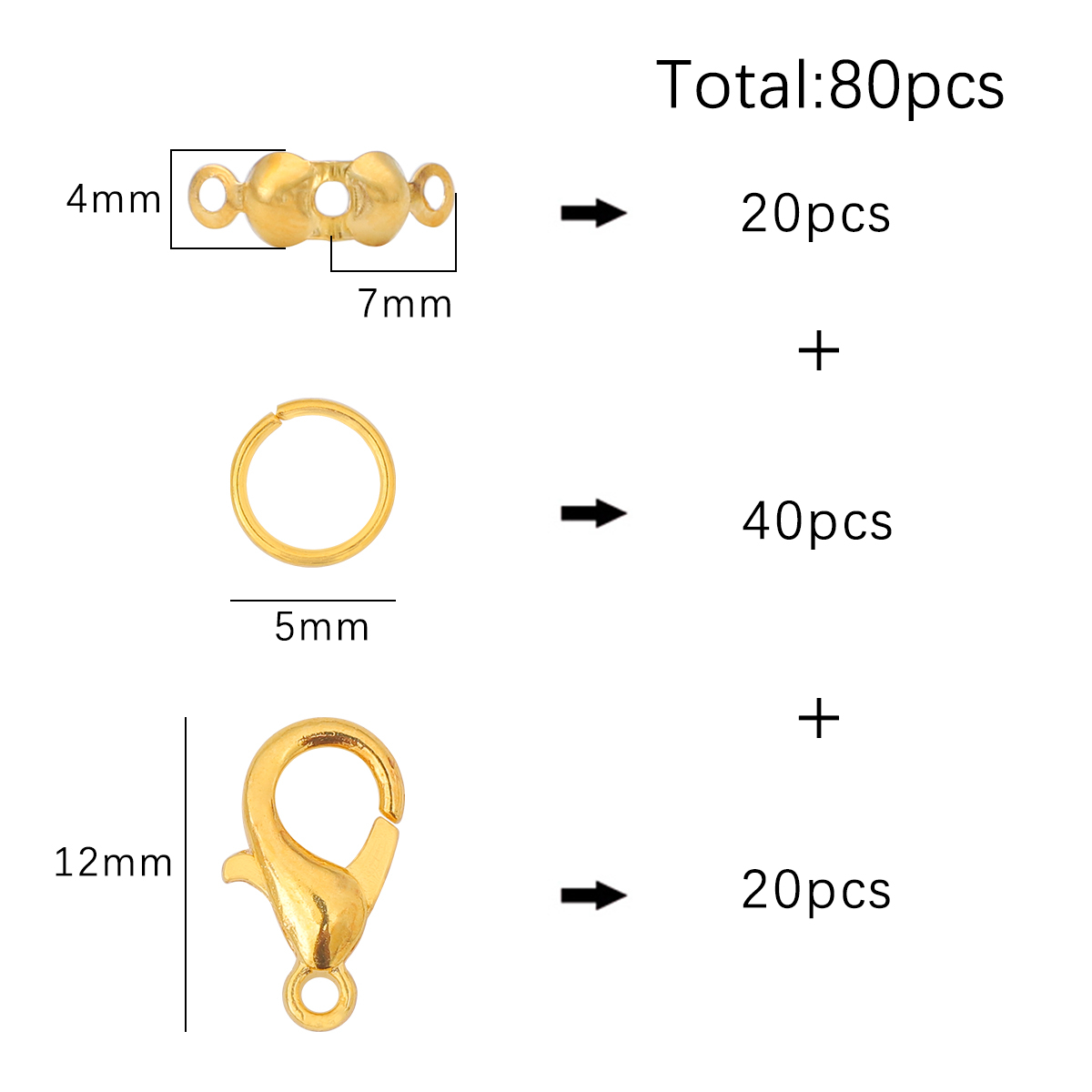 정장 스타일#금| 액세서리 세트, 랍스터 걸쇠 12mm, 약 20개 + 0.7*5mm 단일 원형, 약 40개 + 4x7mm 버클, 약 20개
