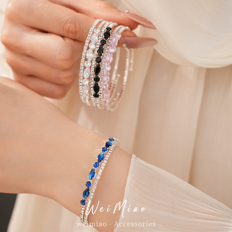 Diamantes arroz redondo geométrico pulsera elástica de doble capa temperamento pulsera de moda de alta calidad lujo ligero nicho joyería al por mayor