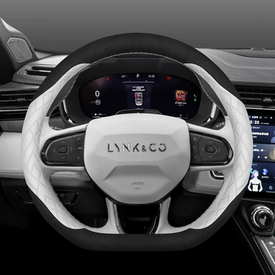 Lynk & Co 03 01 Steering wheel cover - lynk-co-plush-black-and-white-default