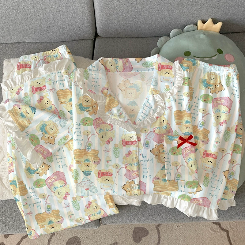 Японская милая хлопковая пижама, комплект, с коротким рукавом, 3 предмета