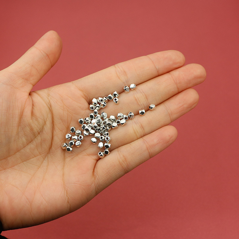 Collar de pulsera con cuentas sueltas pequeñas geométricas brillantes de plata tibetana de 3,5mm, superficie cortada, cuentas divisorias, accesorios de joyería de bricolaje
