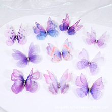 超仙网纱仿真蝴蝶发夹女双层立体女童侧边夹古风饰品可爱女士发卡