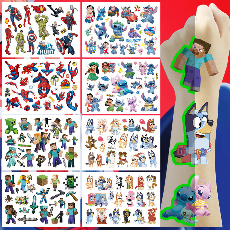 Children's Water Transfer Luminous Tattoo Stickers Minecraft Game Stitch Spider-Man Stitch Tattoo Stickers