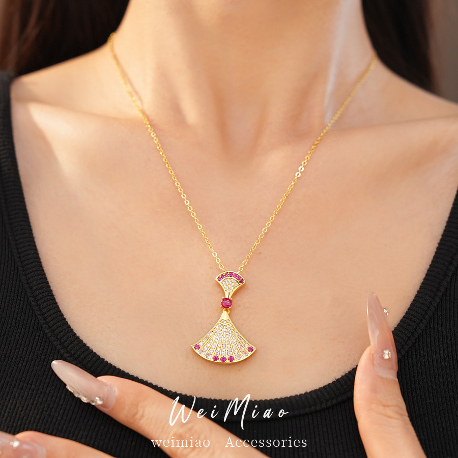 Collar de ventilador de piedra de oro real, lujo ligero, nicho de alta calidad, collar de clavícula, exquisita personalidad, conjunto de joyas de moda