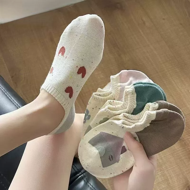 Летние короткие носки с милым медвежьим рисунком, дышащие носки-лодочки с героями мультфильмов, нескользящие невидимые носки, тонкий стиль.