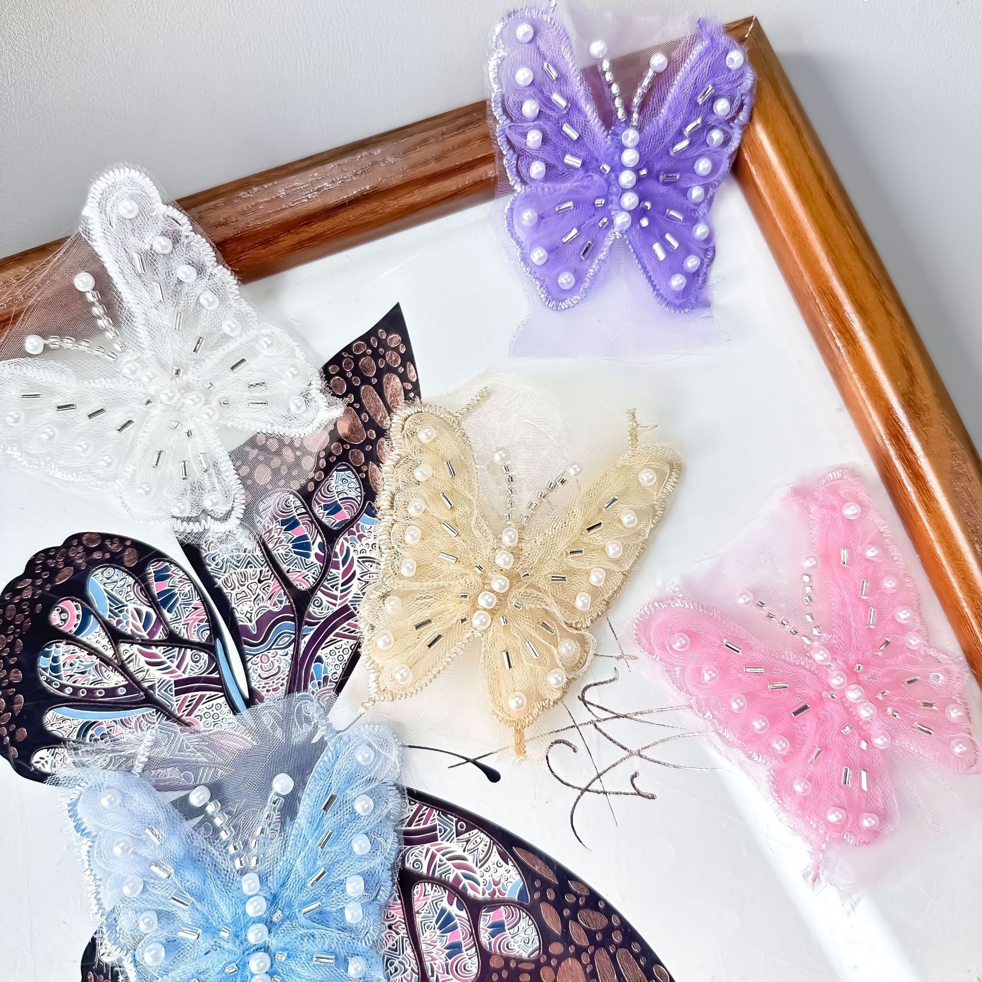 Oganza con perlas de mariposa encaje código de barras decoración hecha a mano encaje flor accesorios vestido de boda ropa de baile joyas