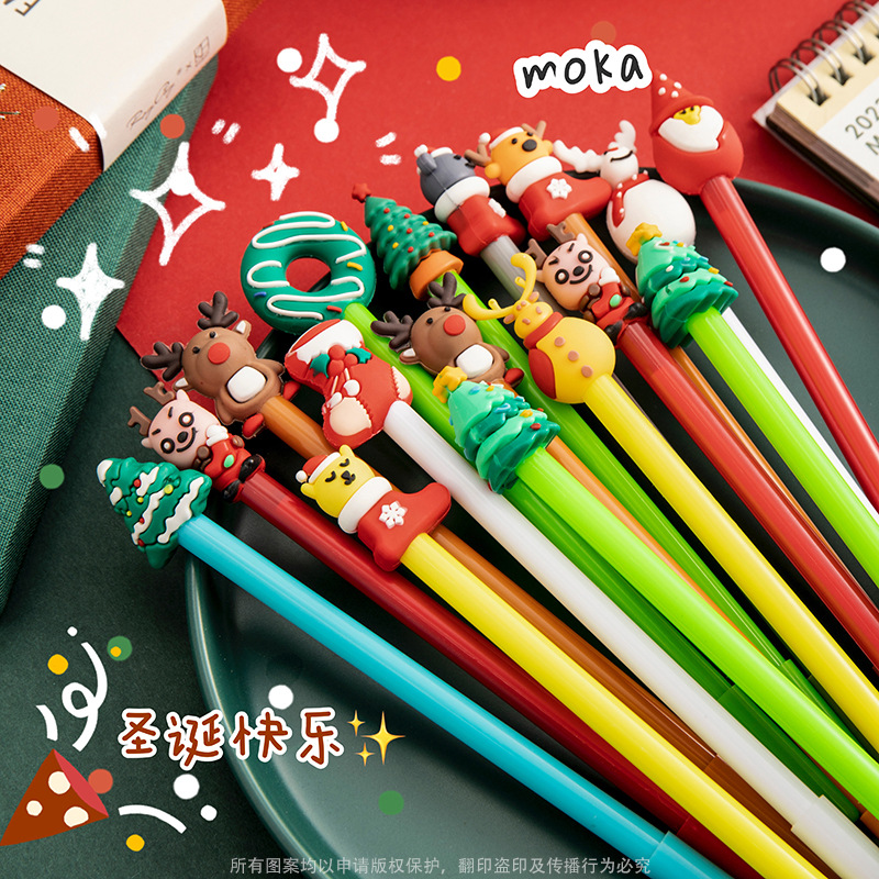 MOKA Christmas Pen Cartoon Roller ball pen ins Korean Water pen student lovely girl student Yan value