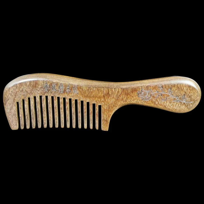 ゴールデンサンダルウッド家庭用木製櫛厚く彫刻された細くて広い歯の女性の長い髪天然無垢材彫刻卸売|undefined