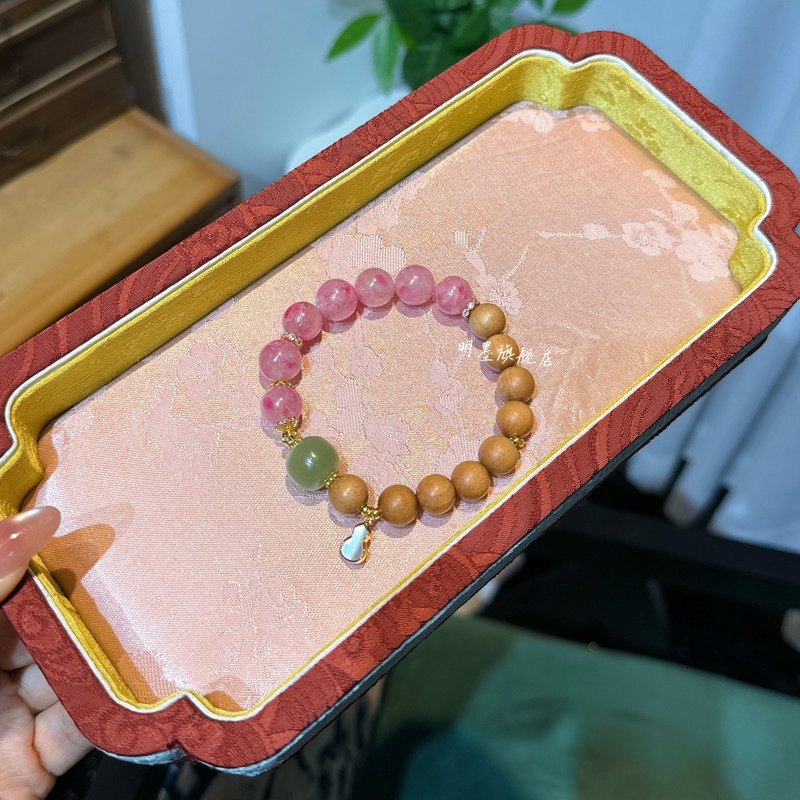 Rhodochrosite New Chinese Style Laoshan Sandalwood Single Circle Hetian Jade Old Style Bead Gourd Fulu Bracelet