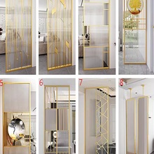 中式不锈钢轻奢金属办公室屏风长虹玻璃隔断现代简约铁艺镂空装饰