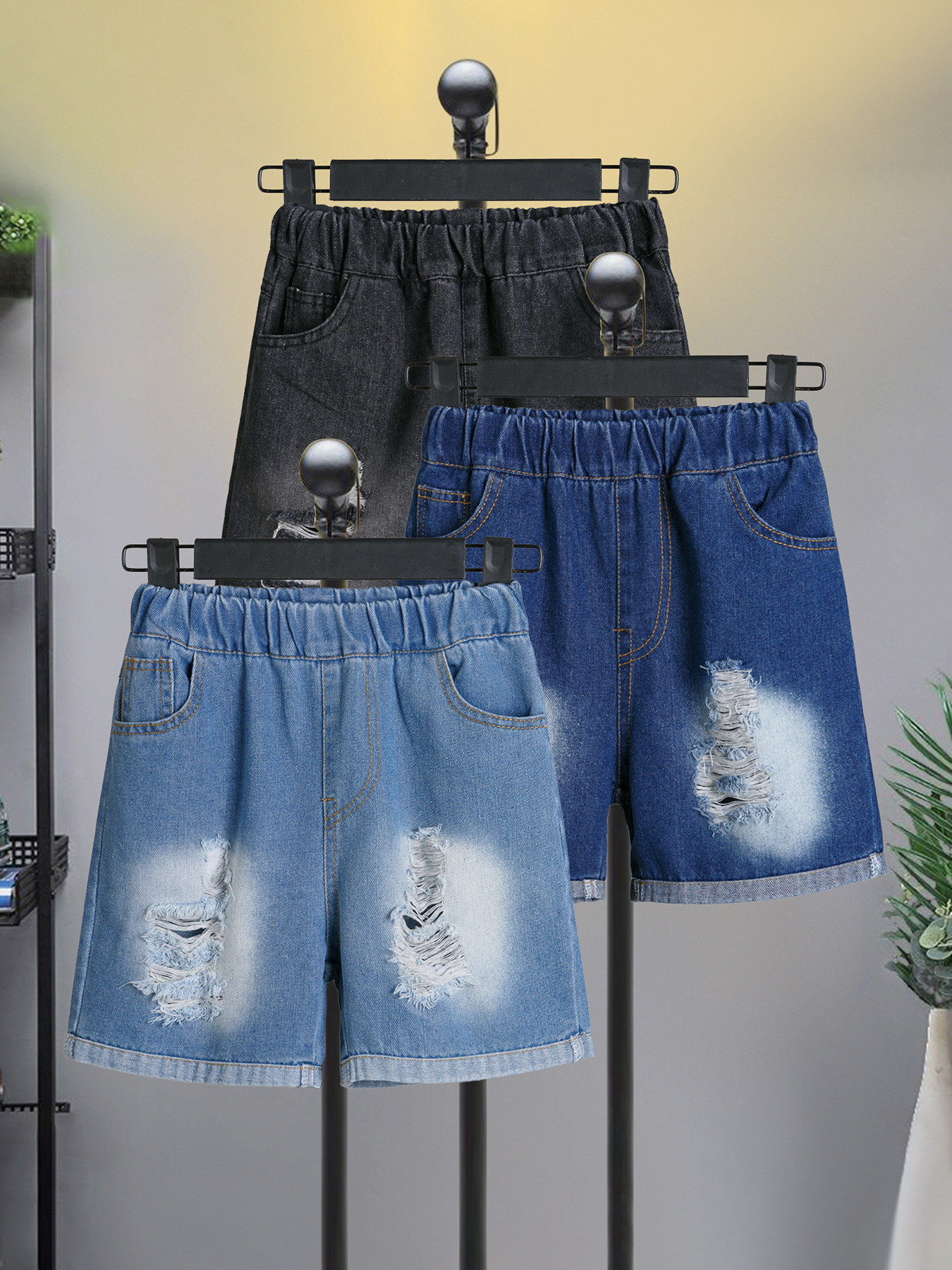 Темная черная джинсовая юбка, шорты, комплект, набор для отдыха, подходит для подростков, 3 предмета